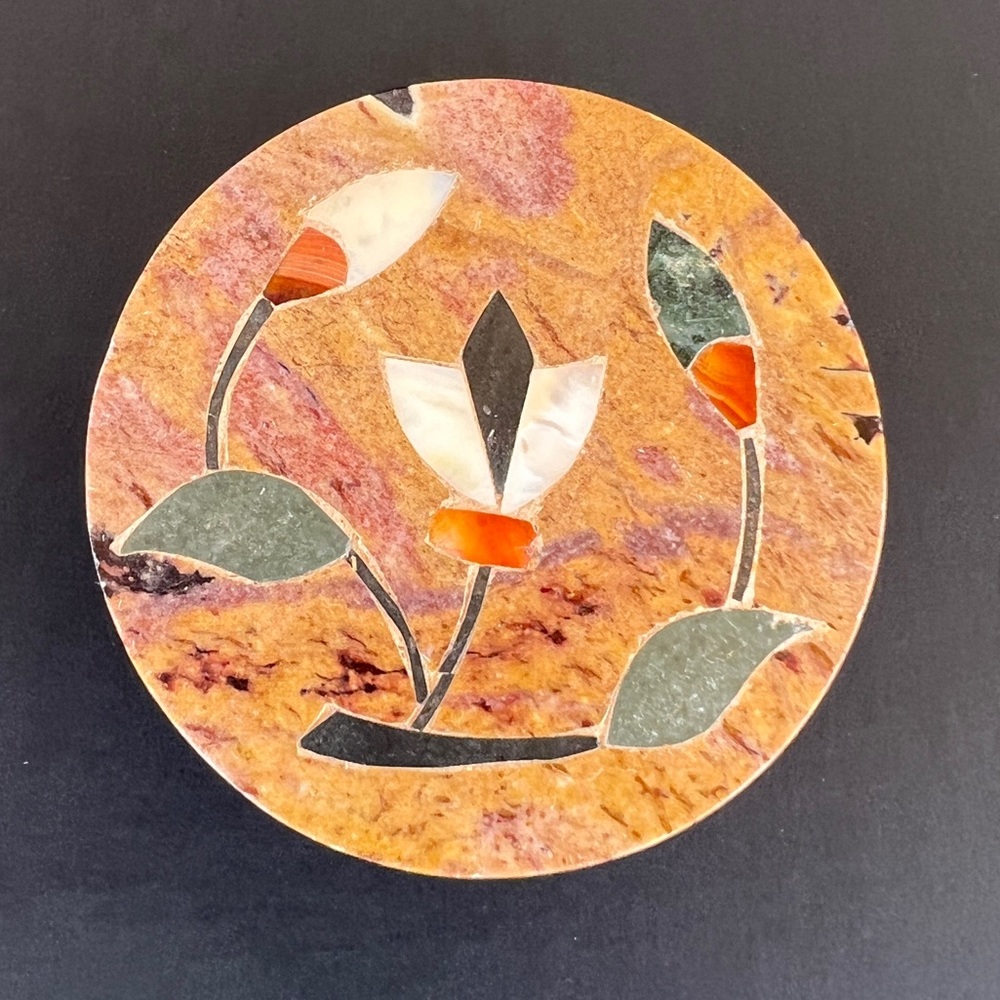 Vtg Trinket and Treasures with Pietra Dura Inlaid Mother of Pearl & Other Stones